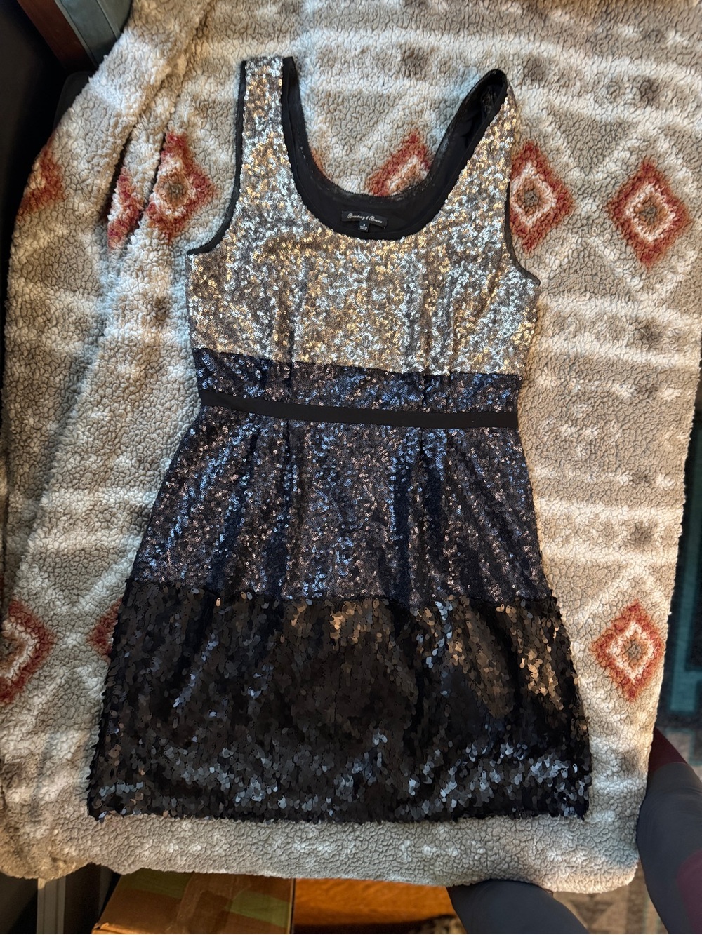 Madewell Broadway & Broome Sequin Cocktail Dress in Silver and Black